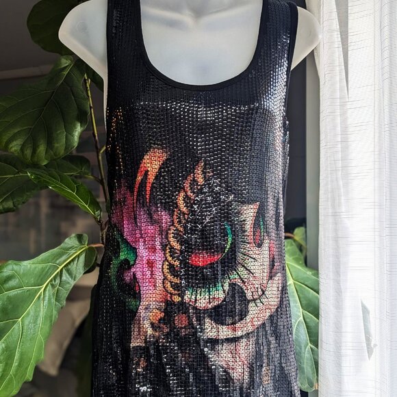 EUC - Iron Fist Gypsy Dreams Printed Sequin Tank Top - Picture 1 of 6